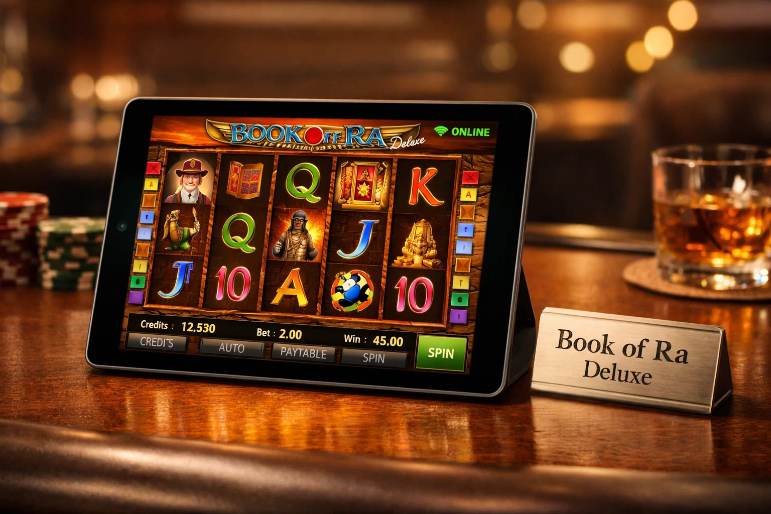 Egyptian oracle with glowing scrolls